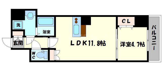 L-IDEA OTEMAEリデア大手前(1LDK/14階)の間取り写真