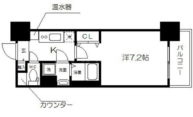 アスヴェル大阪城ウエスト2(1K/12階)の間取り写真