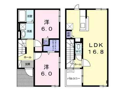 ルボアール箕面　E棟(2LDK)の間取り写真
