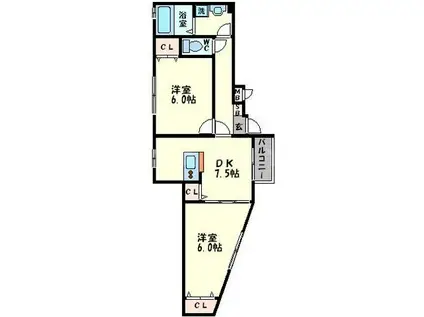 KTIレジデンス天六(2DK/1階)の間取り写真