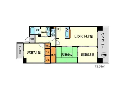 ディアコート新大阪(3LDK/4階)の間取り写真