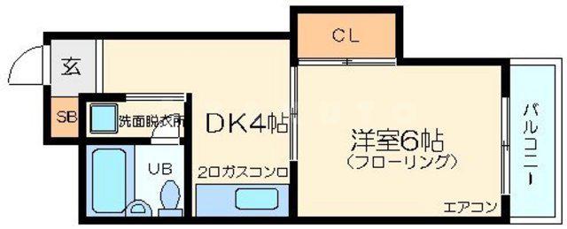 カトレヤハイツ(1DK/6階)の間取り写真