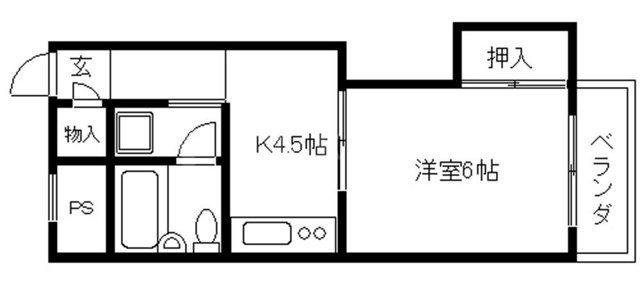 カトレヤハイツ(1DK/2階)の間取り写真