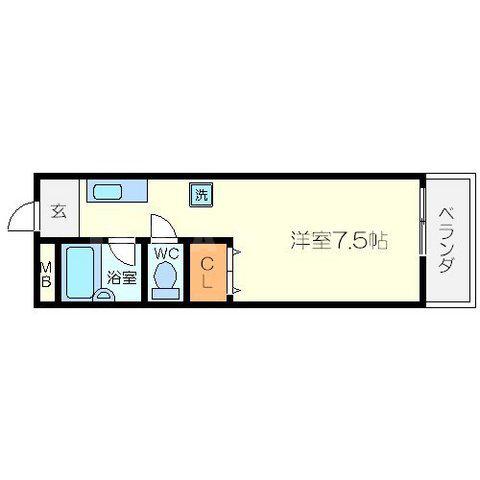 ワイズ弐番館(1K/1階)の間取り写真