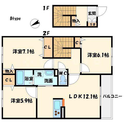 CASA VERDE B棟(3LDK/2階)の間取り写真