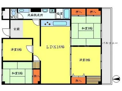 大阪モノレール彩都 豊川駅(大阪) 徒歩10分 5階建 築38年(4LDK/1階)の間取り写真