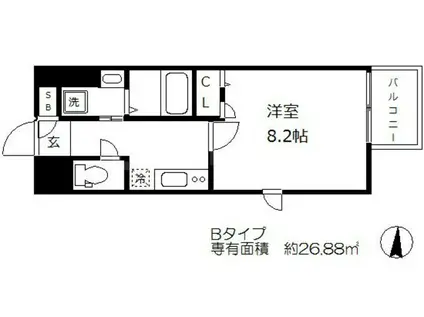ディクス梅田東レジデンス(1K/3階)の間取り写真