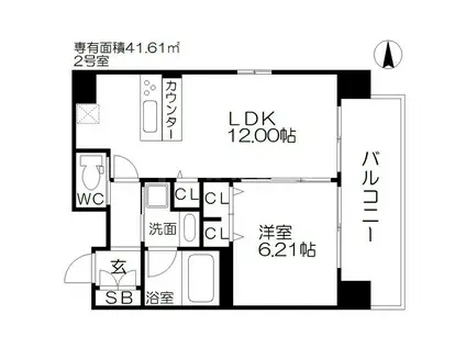 プレジオ天神橋Ⅱ(1LDK/8階)の間取り写真