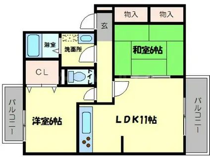 ハイツ上野東(2LDK/1階)の間取り写真