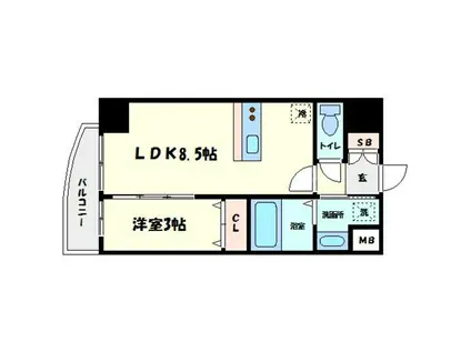 ステージグランデ堺筋本町(1LDK/9階)の間取り写真