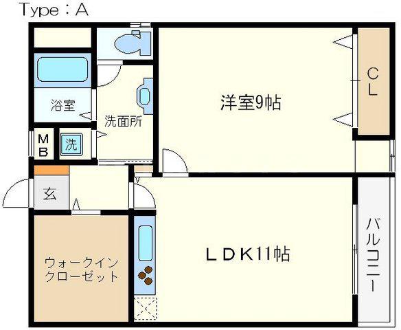 ヴィレッジリバー南堀江(1LDK/3階)の間取り写真