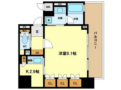 リーガル京町堀(1K/2階)の間取り写真