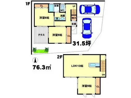 阪急電鉄千里線 千里山駅 徒歩12分 2階建 築17年(3LDK)の間取り写真