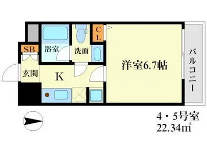 ハピネス江坂(1K/5階)の間取り写真