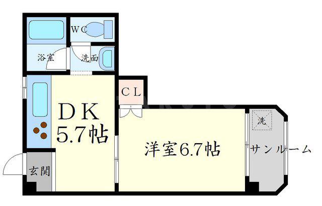 秀和ハイツA棟(1DK/5階)の間取り写真