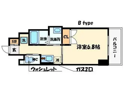 ファインブルーム靱公園(1K/13階)の間取り写真