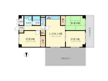 桃山台グリーンマンション(3LDK/6階)の間取り写真