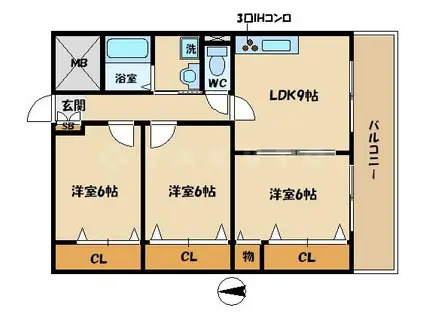 ピュア・ライズ京橋(3LDK/3階)の間取り写真