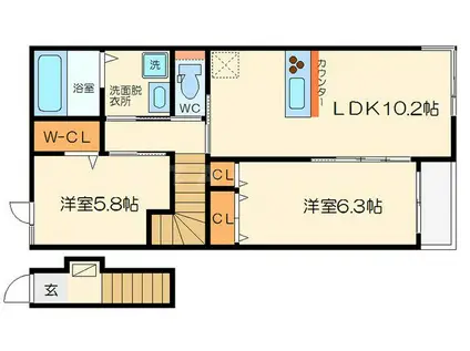 ツインパラス1(2LDK/2階)の間取り写真