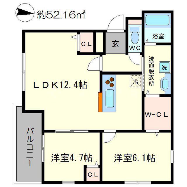 ル・クレール垂水Ⅱ(2LDK/3階)の間取り写真