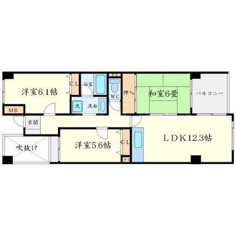 ティアラ豊中(3LDK/2階)の間取り写真