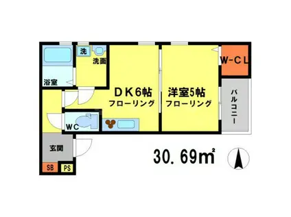 ペガサス緑地(1DK/3階)の間取り写真