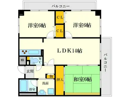 アビタシオン橋本I(3LDK/2階)の間取り写真