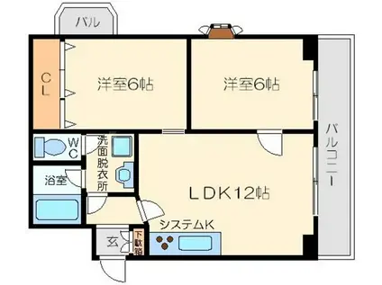 ビラ小松(2LDK/3階)の間取り写真