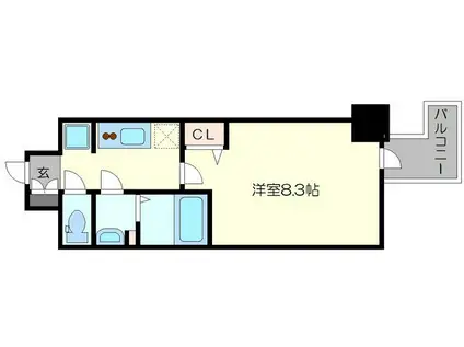 プレサンス谷町九丁目駅前(1K/13階)の間取り写真