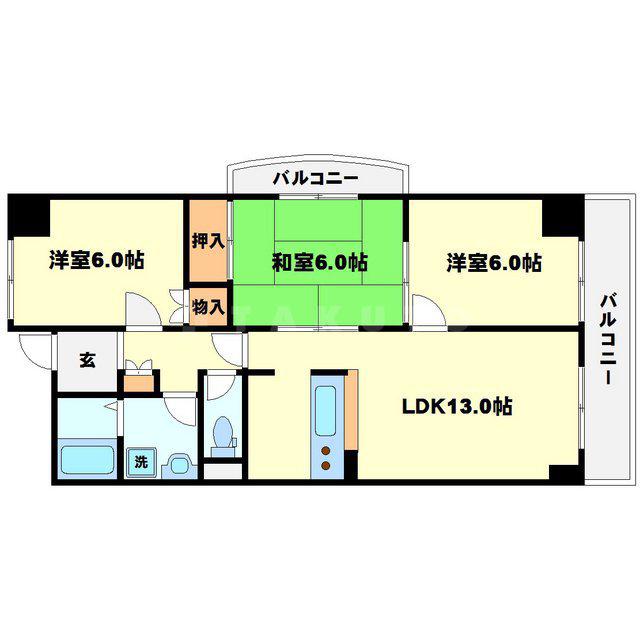 インペリアル南ヶ丘(3LDK/6階)の間取り写真