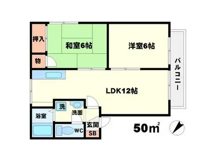 日恵ハイツB棟(2LDK/2階)の間取り写真