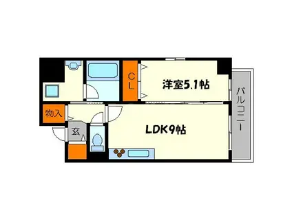 HUIT ARBRE 上町台(1LDK/6階)の間取り写真