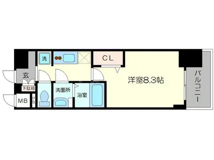 プレサンス心斎橋ソレイユ(1K/2階)の間取り写真