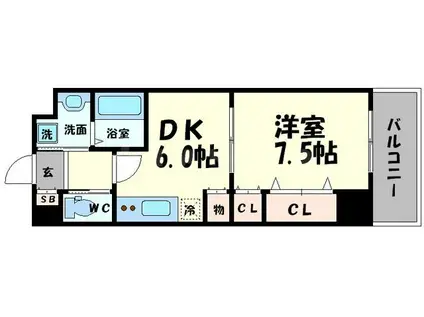 BELLフォレスト鶴見(1DK/7階)の間取り写真