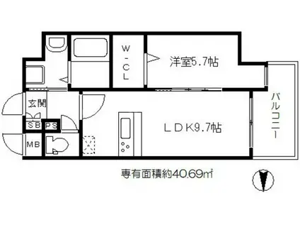 ドミツィール福(1LDK/6階)の間取り写真