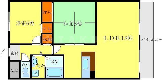 ローレル西緑丘(2LDK/4階)の間取り写真
