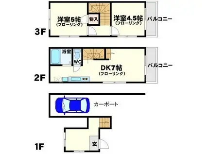 第3KとK(2DK/1階)の間取り写真