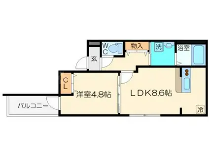 フジパレス上新庄Ⅱ番館(1LDK/2階)の間取り写真