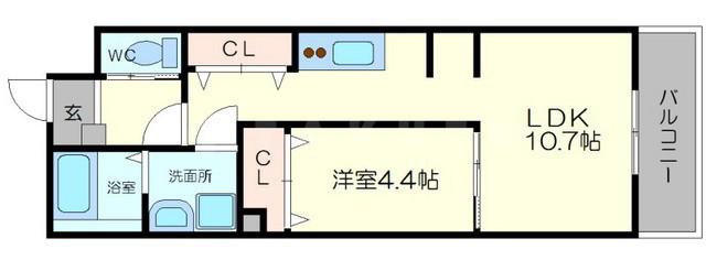 クレール江坂(1LDK/2階)の間取り写真