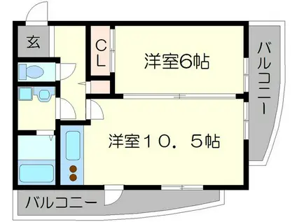 キャニスコート上新庄(1LDK/2階)の間取り写真