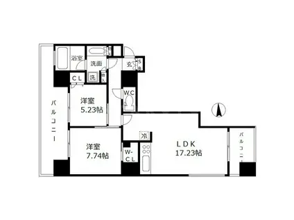 ONE SHINMACHI ワン シンマチ(2LDK/5階)の間取り写真