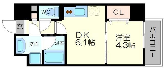 RIDGEガーデン江坂2(1DK/8階)の間取り写真