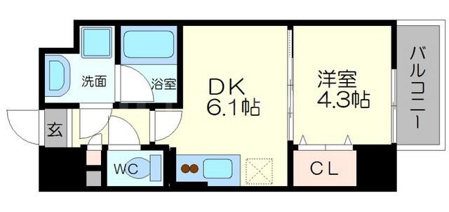 RIDGEガーデン江坂2(1DK/7階)の間取り写真