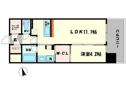 イニシアブラン難波(1LDK/6階)の間取り写真