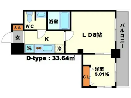 アリビオ千里豊津(1LDK/5階)の間取り写真