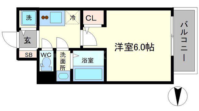 LA DOUCEUR江坂Ⅱ(1K/6階)の間取り写真