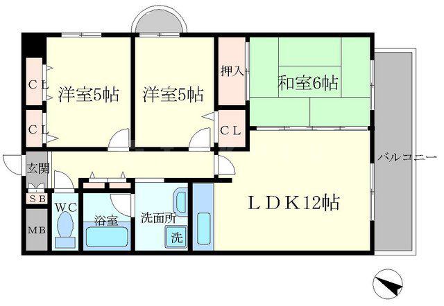 ハイムスーベニール東豊中(3LDK/2階)の間取り写真