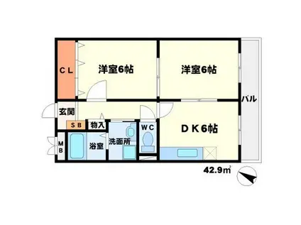 バンブーヒル千里(2DK/3階)の間取り写真