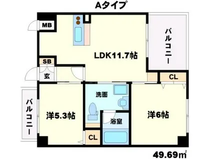 PHOENIX緑地公園(2LDK/6階)の間取り写真