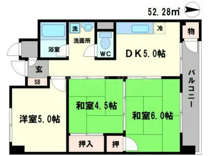 千里桃山台セントポリア(3DK/4階)の間取り写真
